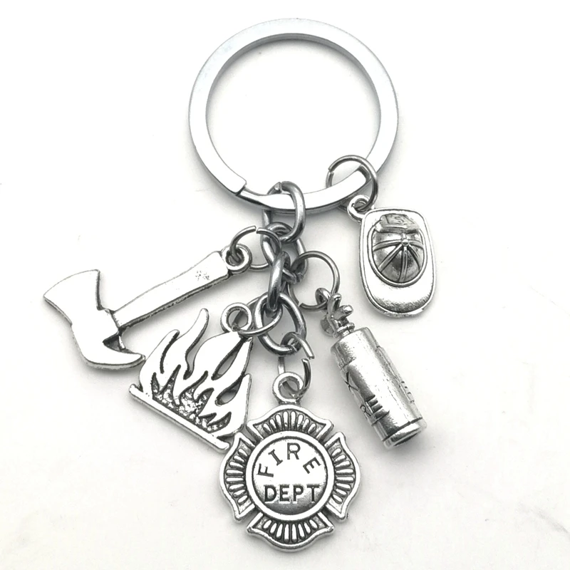 

2020 New Fire Extinguisher and Flame Keychain/Firemen Fire hero key ring Gift Creative Firefighter Gift fasion jewellery
