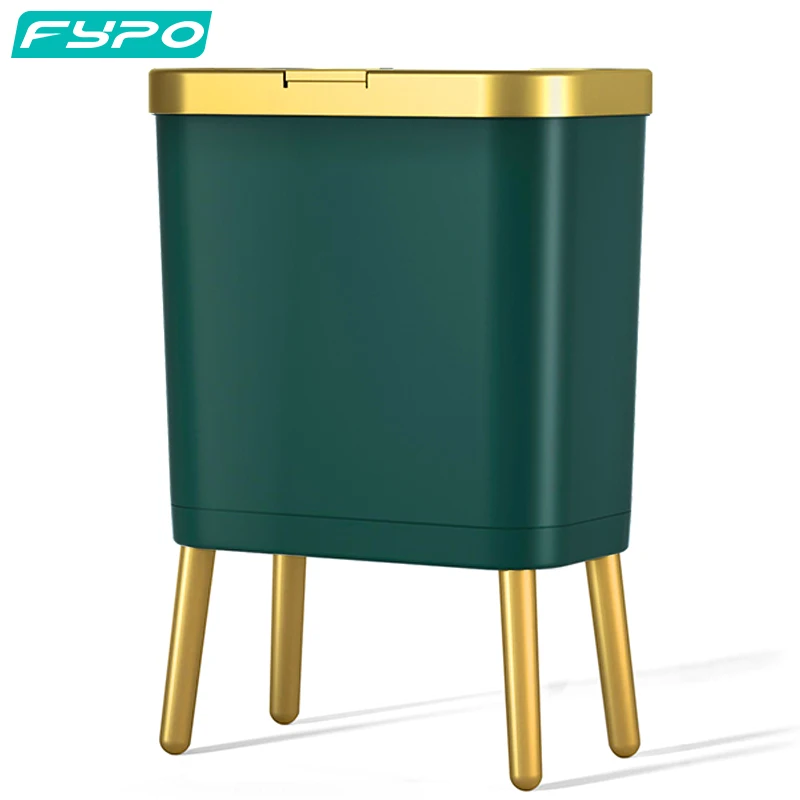 

15L Golden Kitchen Trash Can Luxury Garbage Can With Lid Large-capacity Creative High-foot Push-type Bathroom Waste Bins
