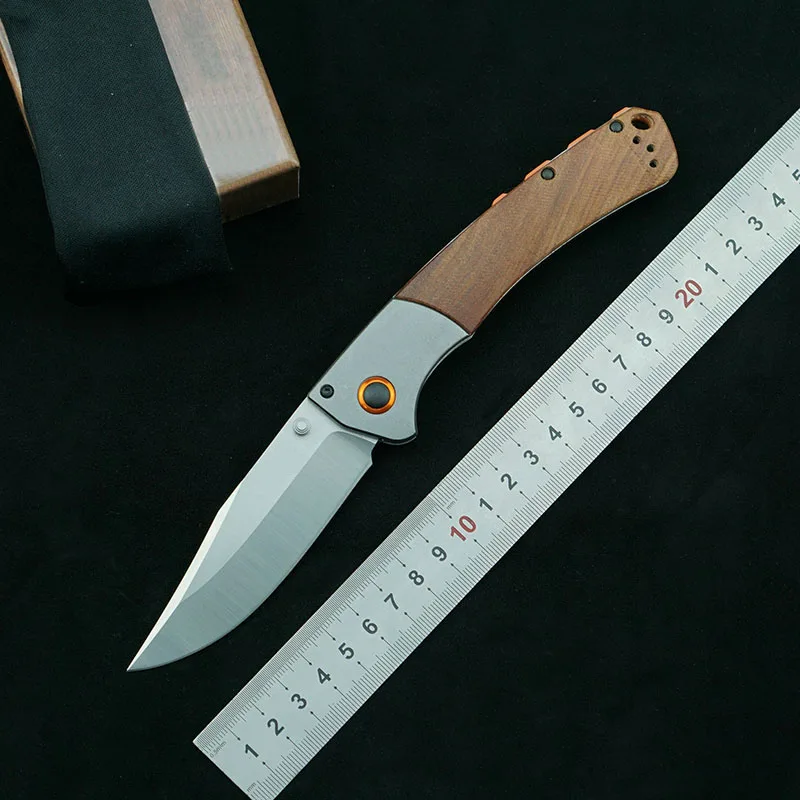 

LEMIFSHE BM15080 Folding Knife Mark S30V Blade Aluminum Alloy + Wood Handle Outdoor Camping Survival Kitchen EDC Tool