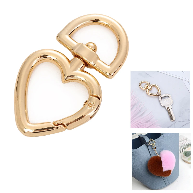 5PCS Gold Heart Shape Key Chain Buckle DIY Craft Jewelry Leather Bags Decor Spring Fastener Revolving Metal Button Accessories