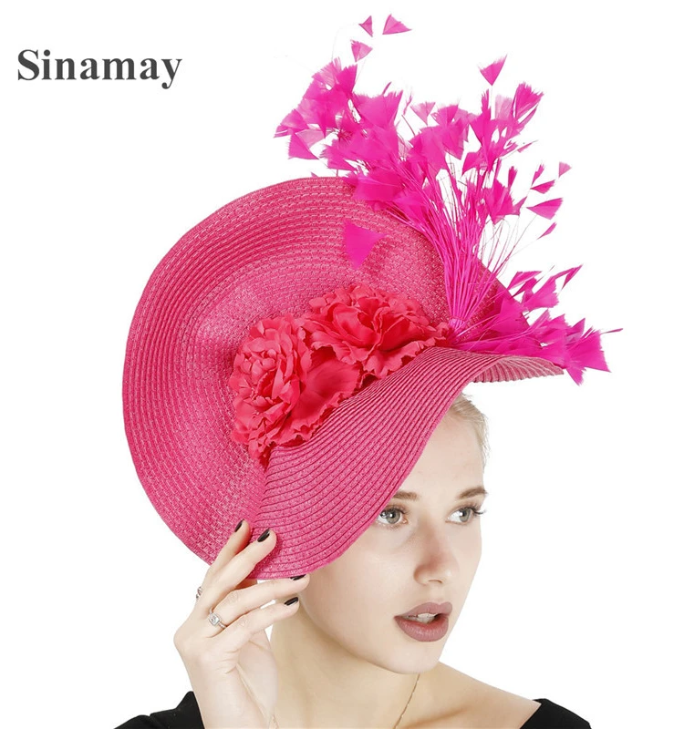 MZ001ดอกไม้หรูหราคลาสสิกผู้หญิงสุภาพสตรีเจ้าสาวออกแบบใหม่คริสต์มาสSinamay Hair Fascinatorหมวกสำหรับสุภาพ...