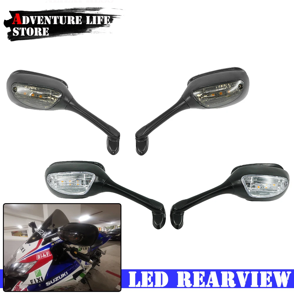 Rearview Motorcycle Rear View For Suzuki GSXR 600 750 1000 GSXR1000 K6 K7 K8 SV650 650S Side Mirrors With LED Turn Signal Light