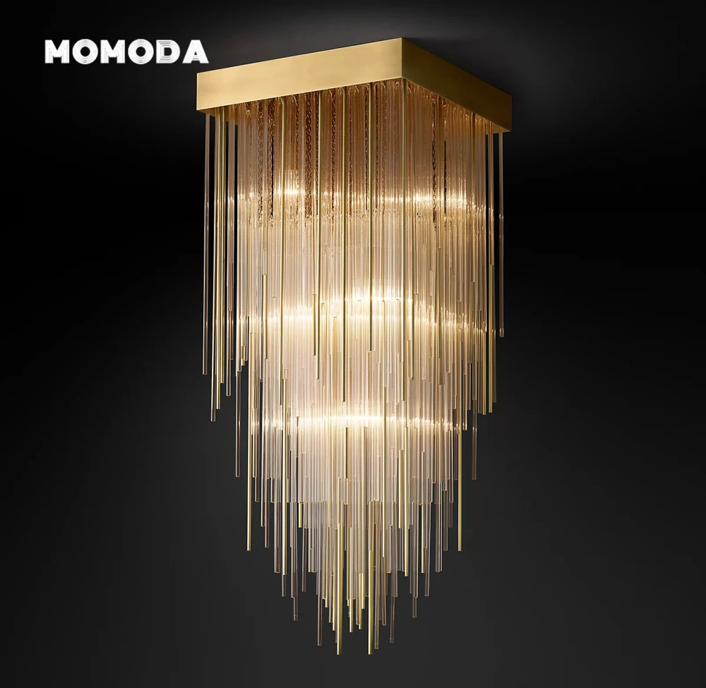 Modern Glass Chandelier LED Raindrop CASCAD Square Chandeliers Decoration Dining Room Kitchen Island Living Room Hanging Lights