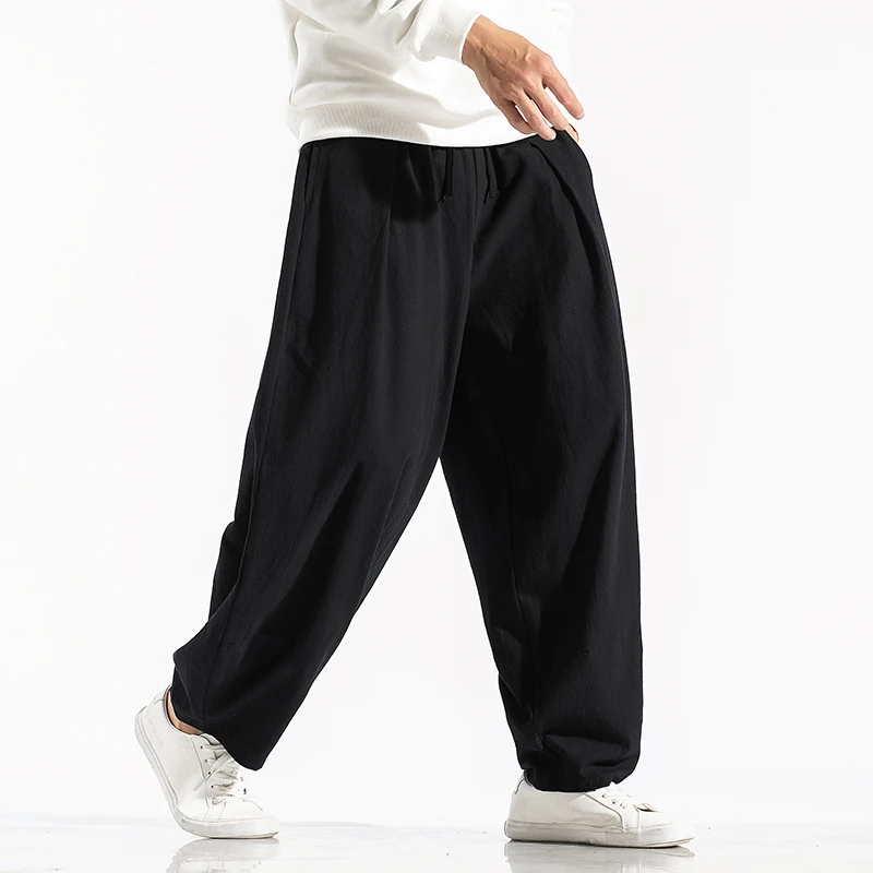 Men's Harem Pants Harajuku Wide-leg Sweatpants Male Cotton Linen Loose Trousers Streetwear Men Woman Casual Pants Korean Fashion