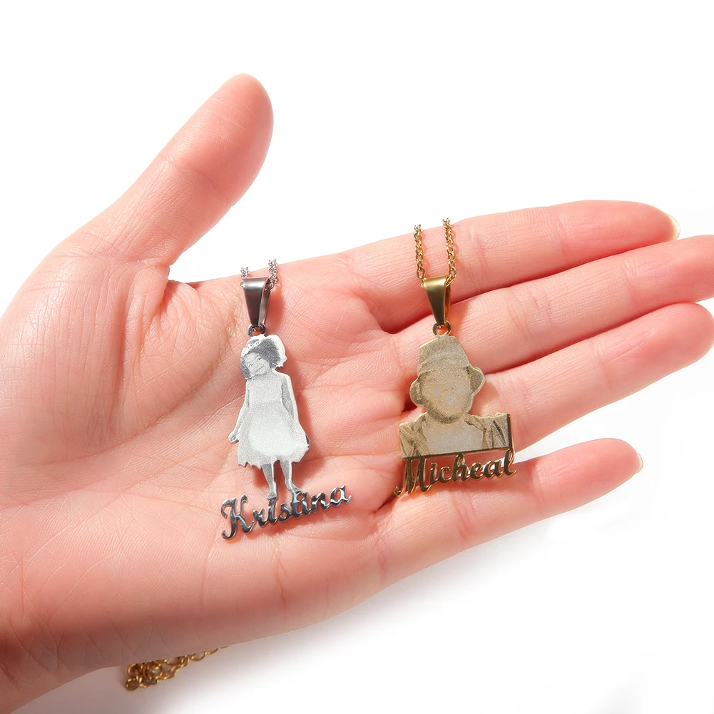 Uwin – collier avec pendentif avec nom et Photo, pendentif avec impression Laser, lettres personnalisées, en acier inoxydable, bijoux personnalisés