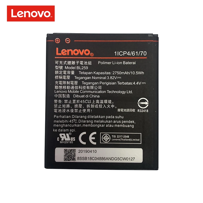 100% Original New BL259 2750mAh Battery For Lenovo Vibe K5 /  Plus A6020 A6020A40 A6020A46 Lemon 3 3S Phone Batteries Bateria