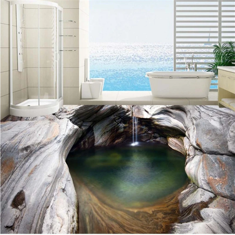 

Custom 3d flooring Mural Wallpaper Creek Waterfall Rock 3d flooring Tile Painting Mural PVC Self-adhesive Wallpaper BEIBEHANG