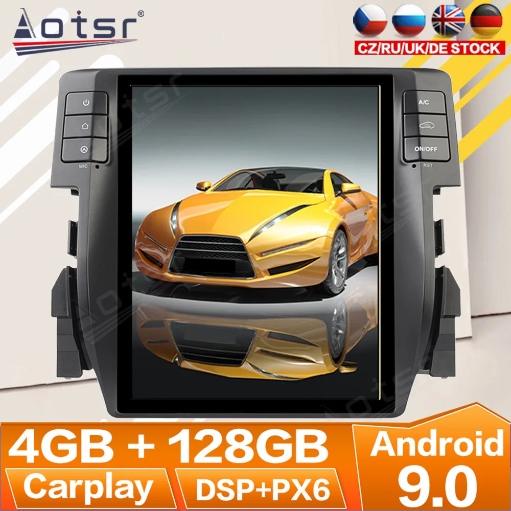 4+128G For Honda Civic 2016 2017 2018 2019 Android Radio Multimedia Car Cassette Recorder Stereo Player GPS Navi Head Unit