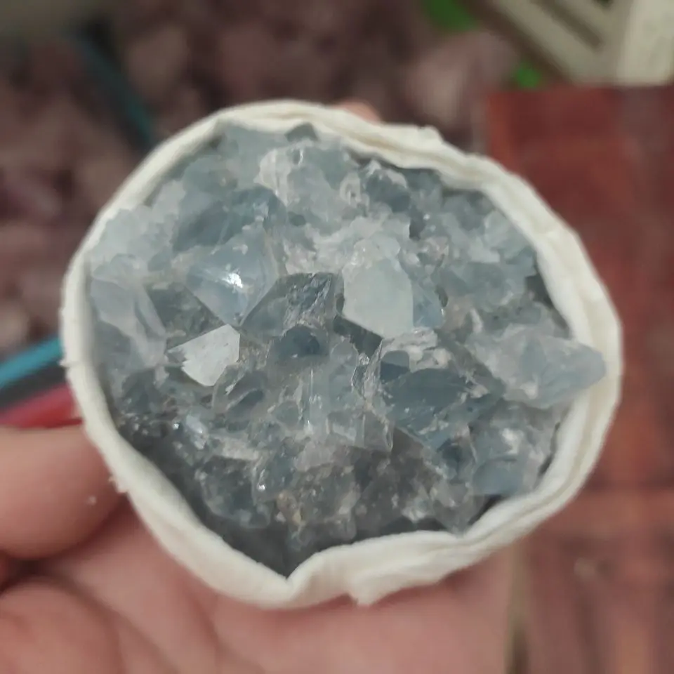 1pcs 100%300-400g Natural celestine stone vug crystal ball cavity. Specimen of open crystal clusters home decorated ball