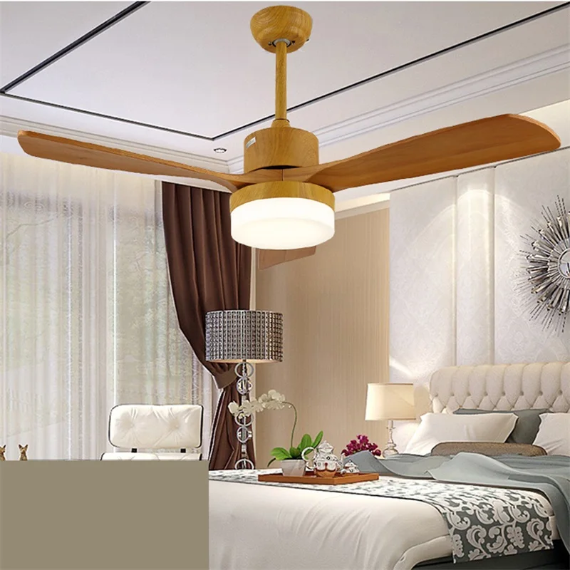 FAIRY Wood Ceiling Fan Lights Modern Simple LED Lamp with Remote Control for Home Living Dining Room