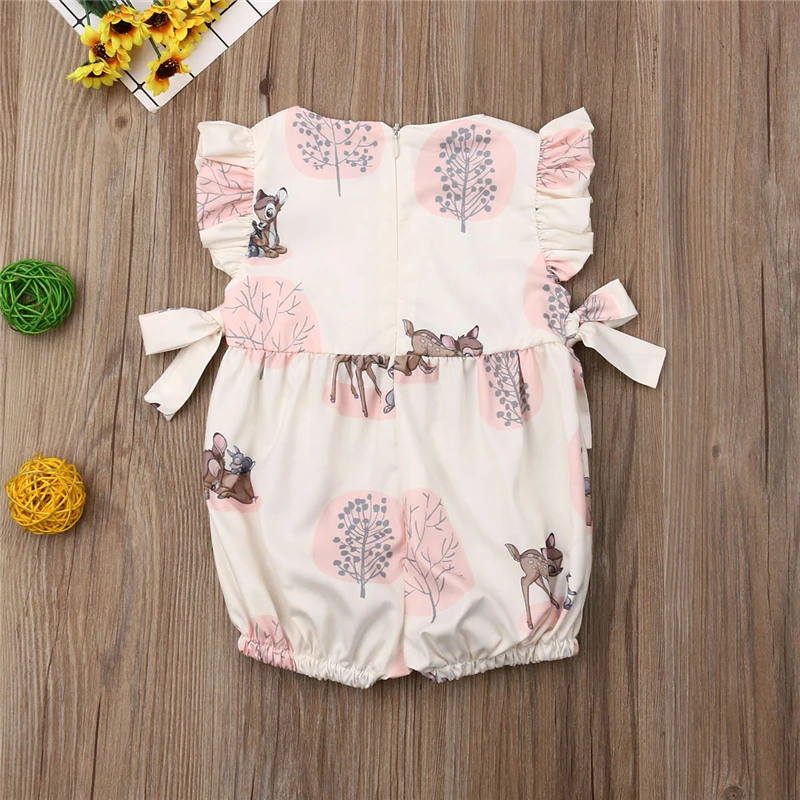 Romper de algodão macio para bebê, roupas infantis, macacão infantil, flor de veado, verão, moda, 0-24m