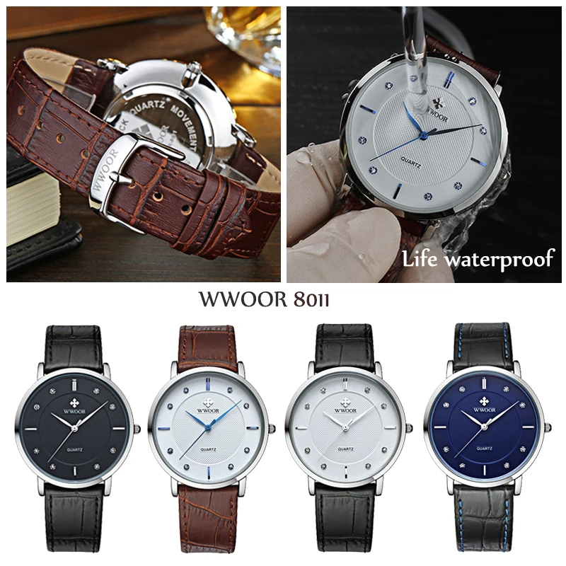 WWOOR Diamond Mens Watches Top Brand Luxury Ultra Thin Wristwatch Waterproof Leather Quartz Male Clock Clearance Price Sale xfcs