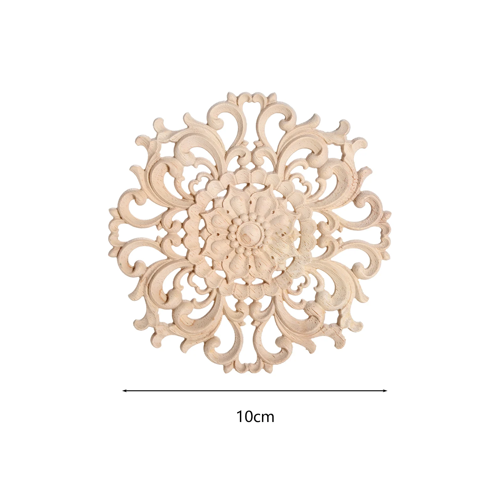 1pc Round Flower Wood Carving Decal Unpainted Disc Onlay Decor Door Furniture Symmetrical Court European Style 10cm 3D Disc image 2