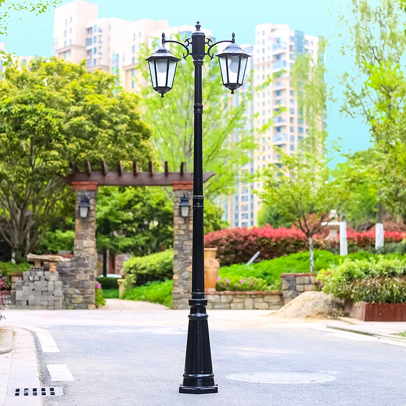 European Garden Lamp Outdoor Waterproof Retro Street Lamp Garden Villa Household Double Head High Pole Landscap Lamp(H≈2.2m)