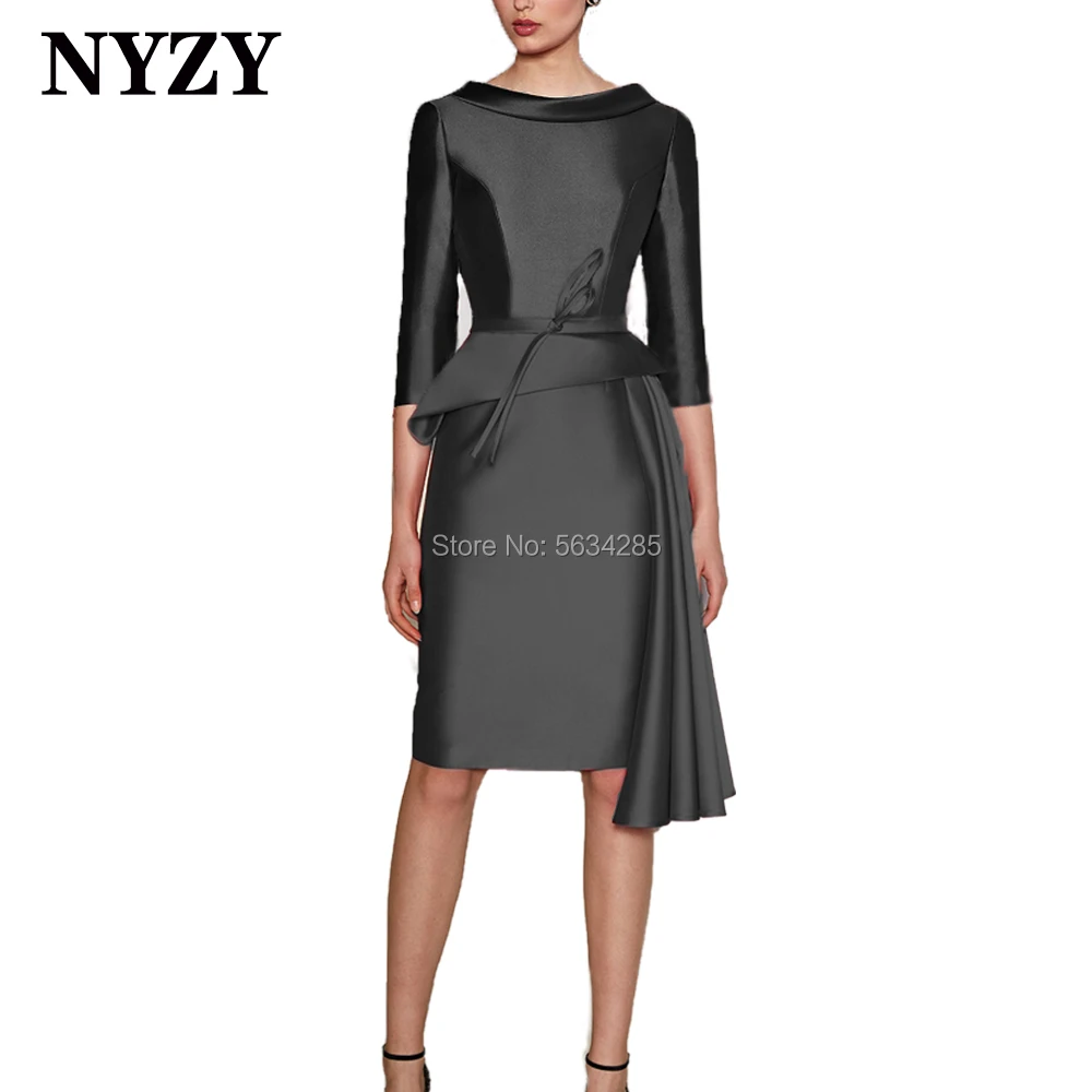 

M359C NYZY Elegant Bowl Neck 3/4 Sleeves Black Mother of the Bride Dresses 2021 Short Wedding Party Dress Cocktail Church Suits