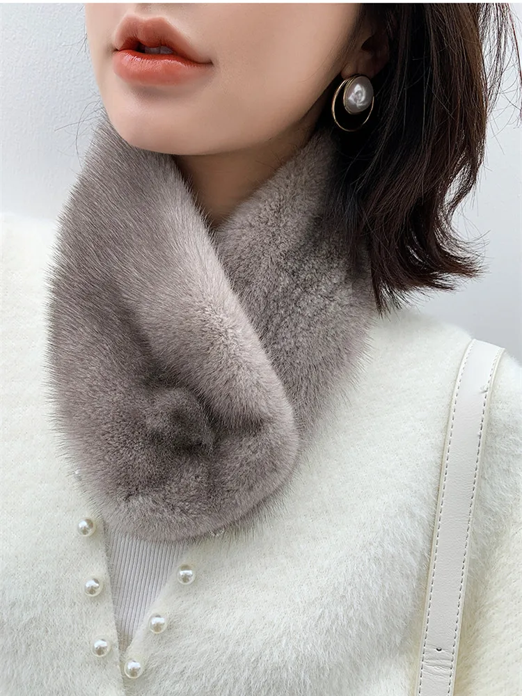 Luxury Fashon Real Mink Fur Scarf Lady Good Quality Warm Wraps Collar Full Pelt Gray Muffler Drop Shipping