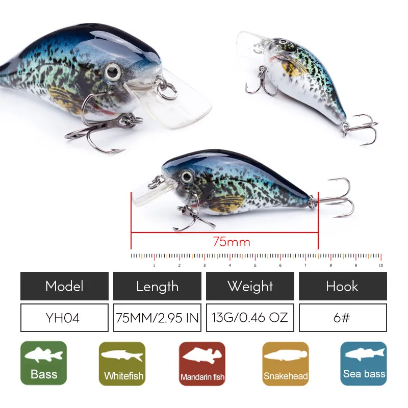 Agoie Floating Crankbait Fishing Lure 55mm 75mm Realistic Fish Bait Vivid Motion Wobbler Freshwater Saltwater Fishing Tackle