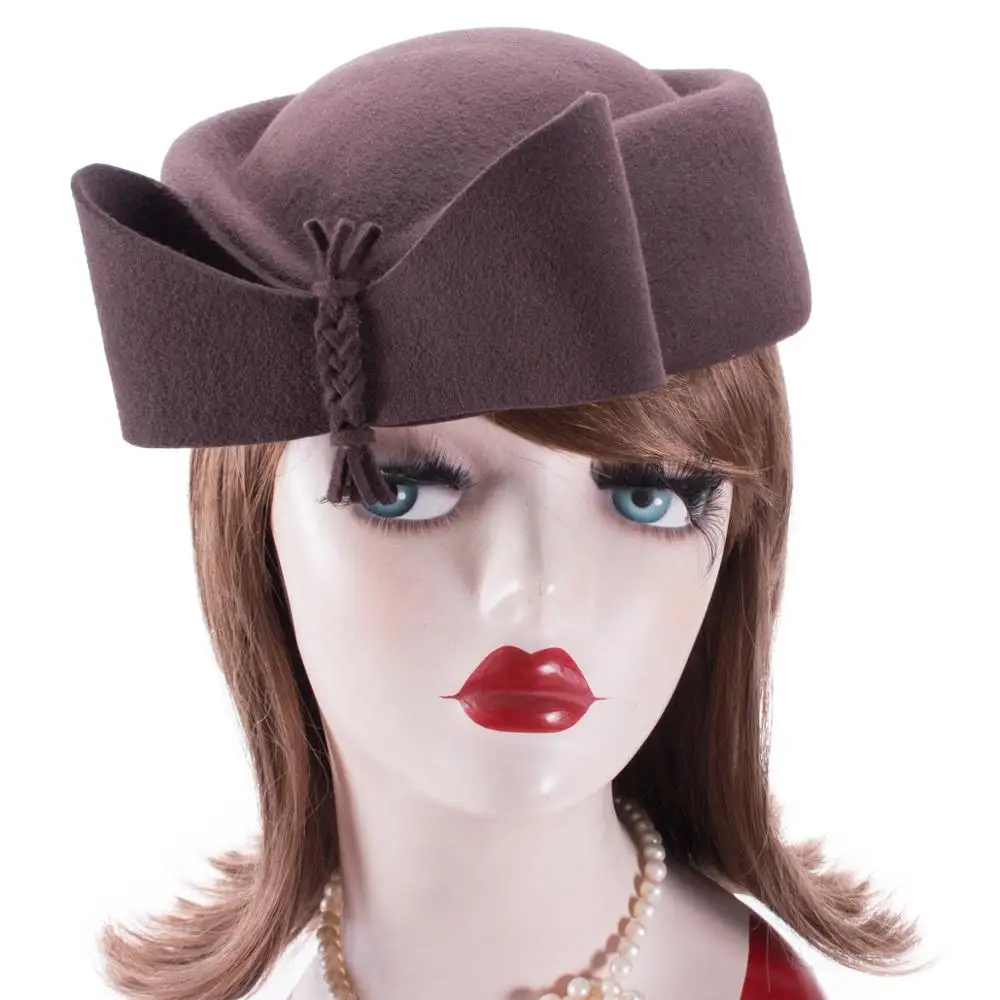 Lawliet Teardrop  Fascinator Women Vintage Look Pillbox Hat Top Fancy Wool Felt Hat Cocktail Racing Party Wedding Church A253