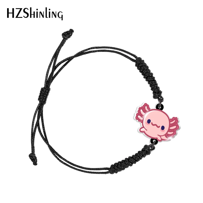 Kawaii Axolotl Salamander Black and Red Woven Adjustable Bracelet Rope Chain Acrylic Resin Epoxy Fashion Jewelry for Women