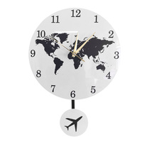 Earth Globe World Map Pendulum Clock With Flying Plane Swing Office Decor Geography Travelling Wall Clock Silent Non-ticking