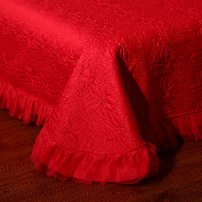 High Quality Red Delicate Lace Design 4/6/7Pieces Bedding Sets Silky Cotton Princess Style Double Bedspread Sheet Home Textiles