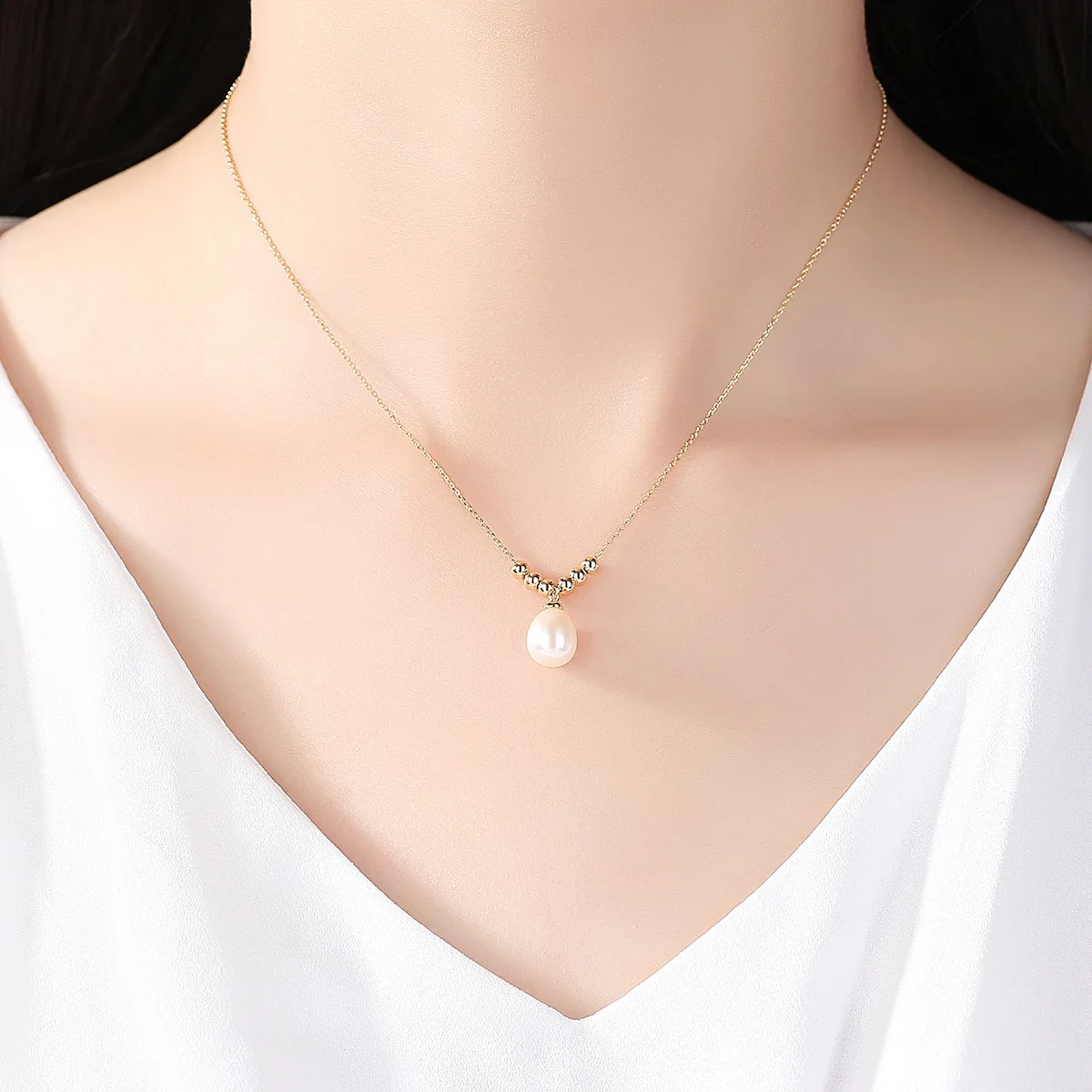 PAG & MAG S925 pure silver natural fresh water pearl necklace electroplated 18K Gold Korean simple necklace