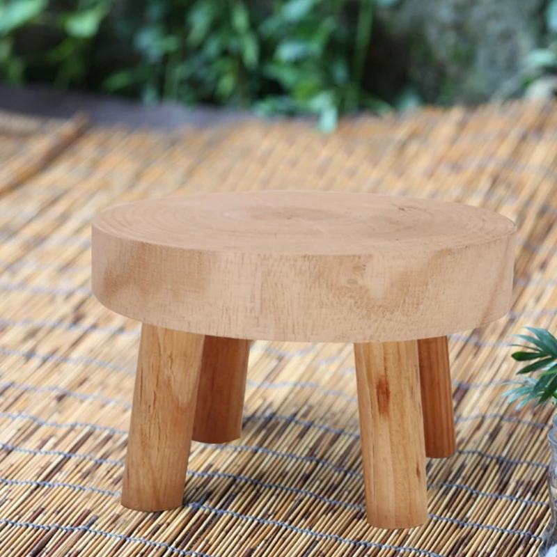 Banc rond en bois massif, support de plante, base de pot de fleur créative, présentoir de tabouret, décor de jardin à la maison