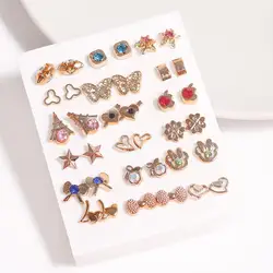 18 Pairs Women Acrylic Crystal Small Stud Earrings Sets Girl Child Heart Star Flower Geometric Plastic Stud Earring Jewelry