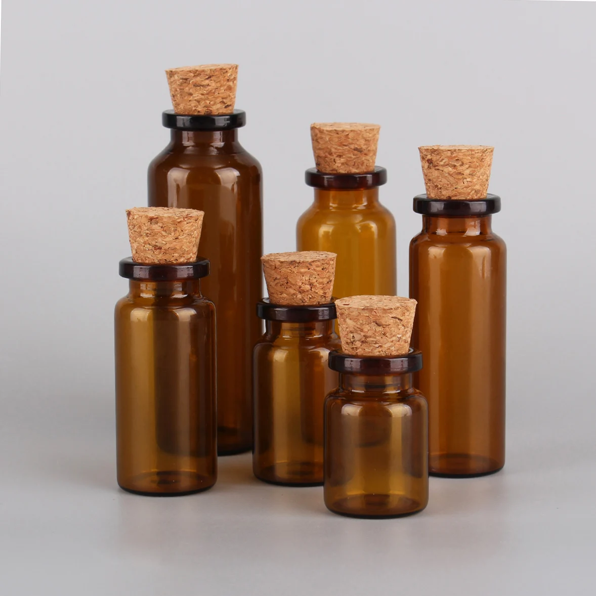 24pcs/lot 5ml 7ml 10ml 15ml 20ml 30ml Amber Glass Bottles With Cork Stopper Empty Message Jars Vials For Art DIY Crafts