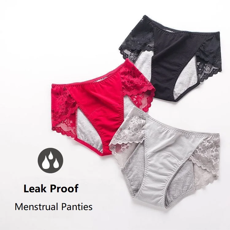 Calcinha fisiológica feminina, calcinha de algodão à prova de vazamento, roupa interior à prova d'água plus size, cintura alta, rendas quentes, calcinhas femininas