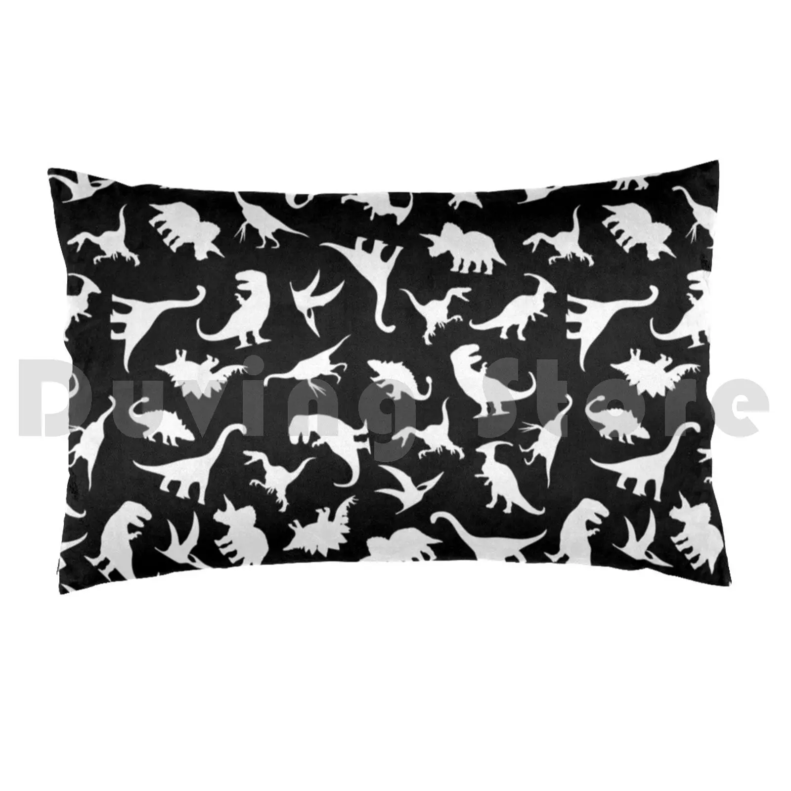 Fun Dinosaur Pattern ( White On Black ) Pillow Case Printed 50x75 Dino Dinosaurs Dinosaur Blue Blueish Blues