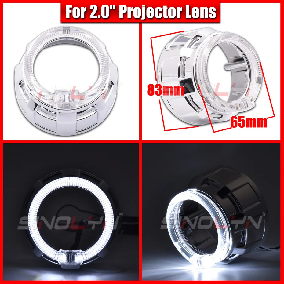 Sinolyn LED Angel Eyes Headlight Lens Shrouds Bezels For 1.8/2.0 H1 Bi Xenon Projector Lens Dust Bezels Retrofit Accessories DIY