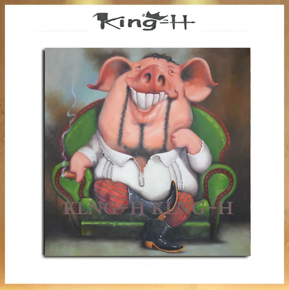 

Animal oil painting interesting hand-painted lovely pig pig high quality modern manga artists to decorate children room free shi
