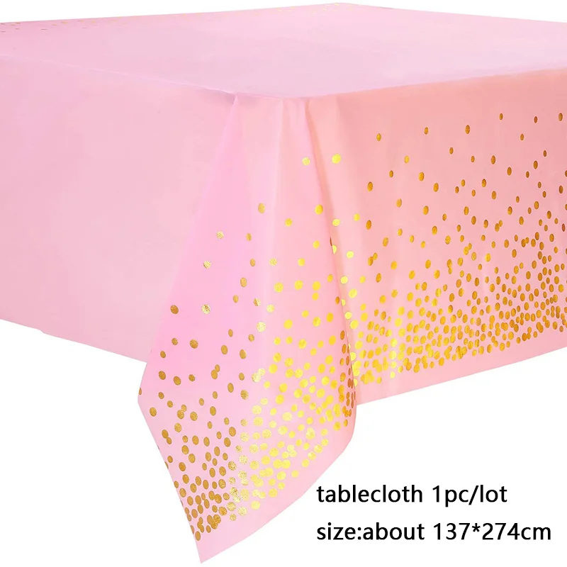 137*274cm Rose Gold Tablecloth Gold/Silver Dot Aluminum Mold Table Cover Adult Happy Birthday Party Supplies Wedding Decorations