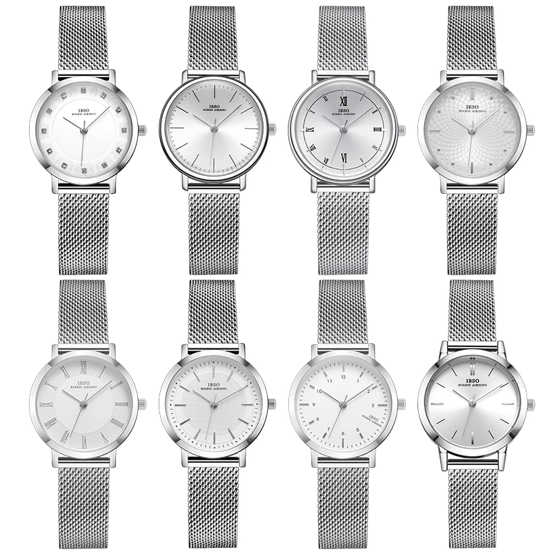 IBSO Women Bracelet Watch Fashion Geneva Designer Japan Quartz Sliver Stainless Steel Female Gift Wristwatches Relogio Feminino