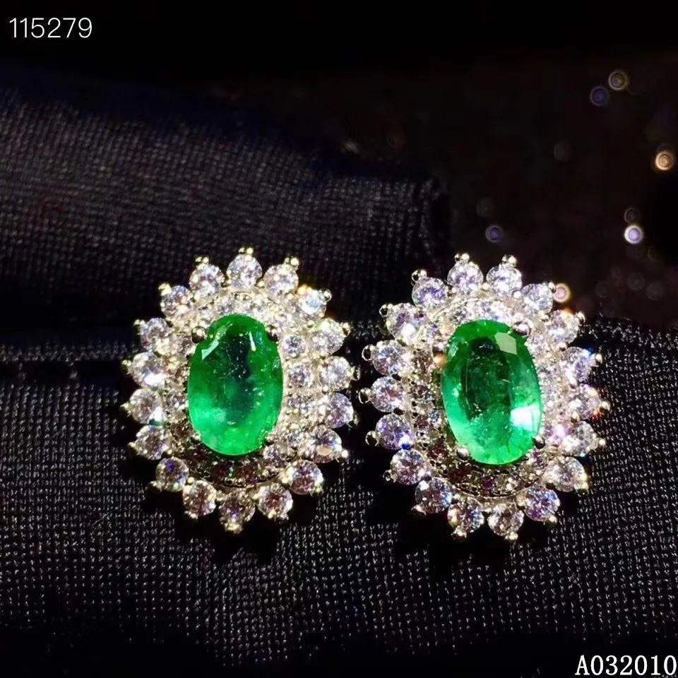 

KJJEAXCMY 925 sterling silver inlaid natural emerald earrings new trendy ladies ear stud support test hot selling