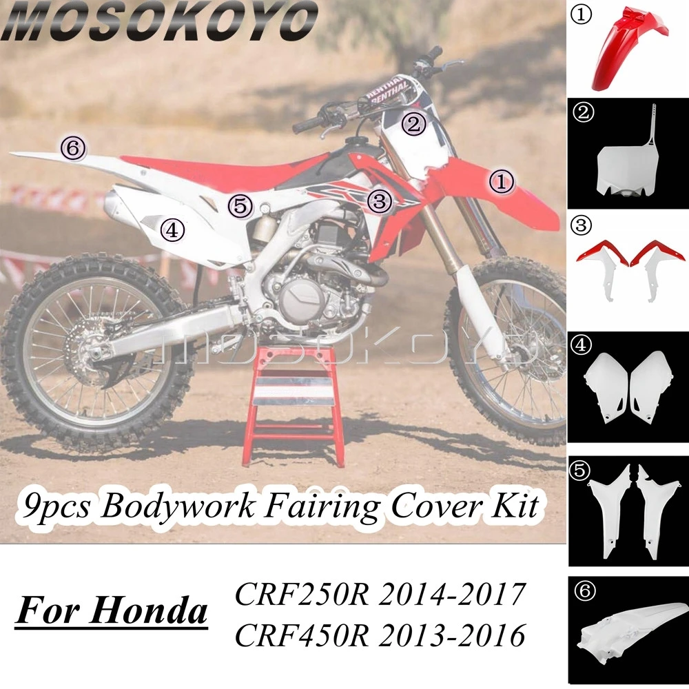 

Motocross Front Rear Fender Fairing Side Cover For Honda CRF 250/450 R Full Plastic Bodywork Radiator Shrouds Air Guard Kit
