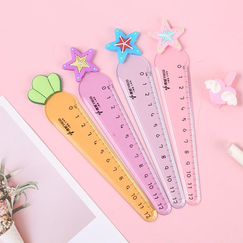 Ellen Brook 1 PCS Cute Carrot Star Sword Kawaii Stationery Cartoon Drawing Gift Office School Kitten Straight Plastic Ruler