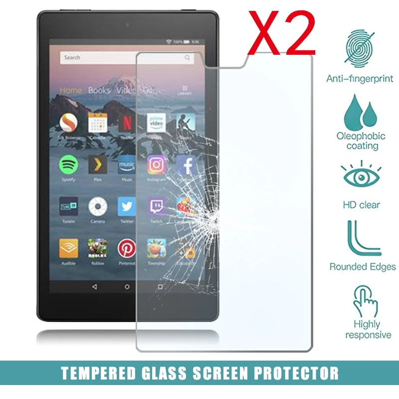 2Pcs Tablet Tempered Glass Screen Protector Cover for Amazon Fire HD 8 (2018) Alexa Anti-Vibration Tempered Film