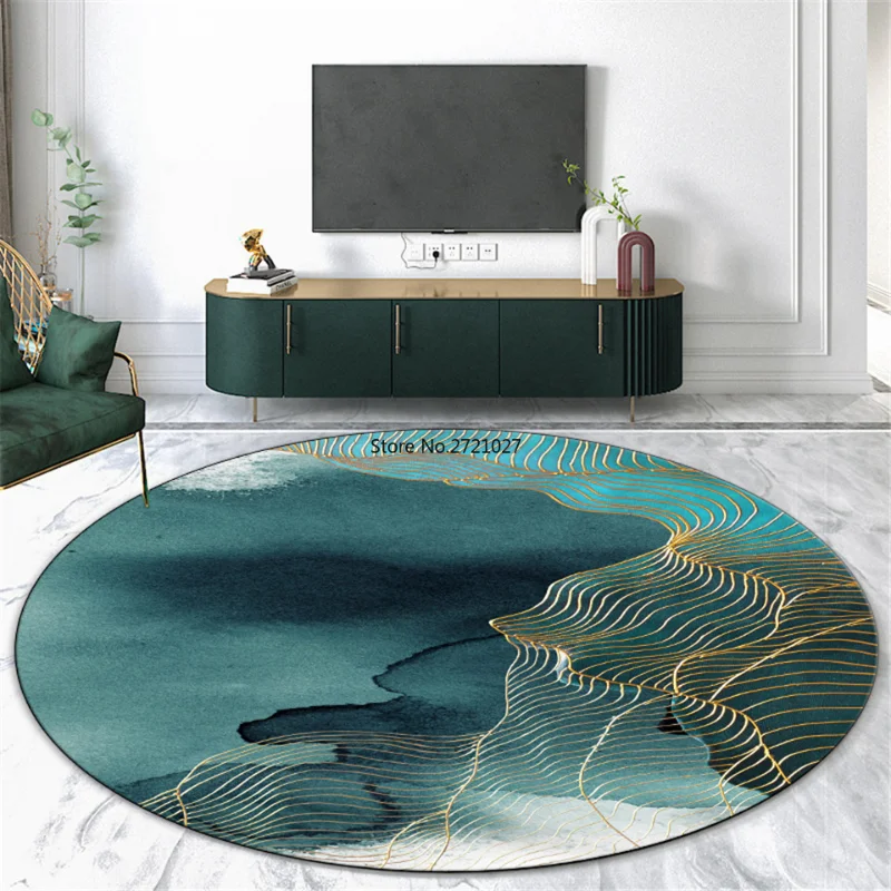 Chinese Style Abstract Landscape Green Round Living Room Floor Mat Coffee Table Carpet Bedroom Carpet Non-slip Mat