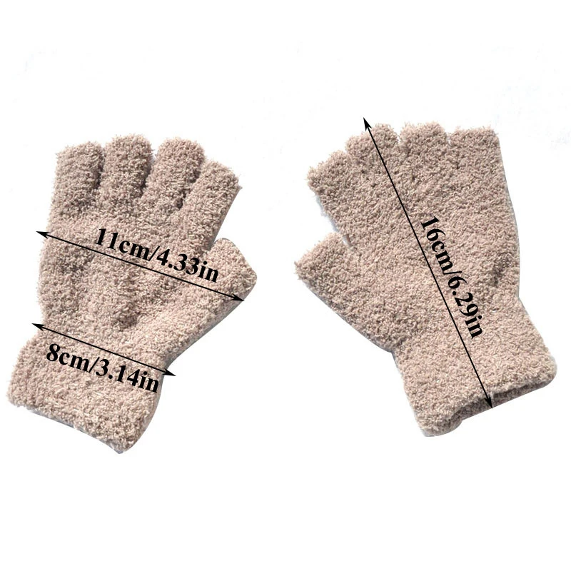 1 Pairs Half-fingers Gloves For Men Women Winter Warm Plush Gloves Fleece Fingerless Gloves Solid Couple Mittens Soft Furry