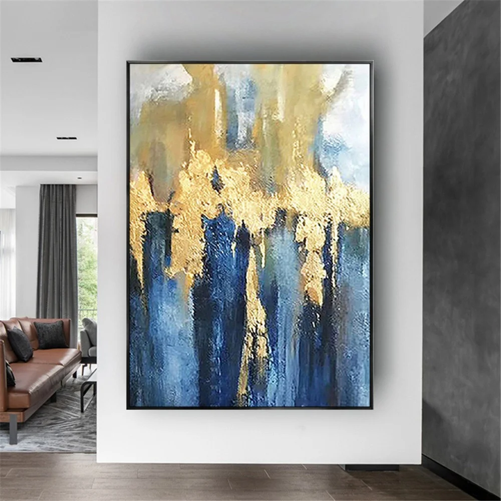 100% Hand-painted Oil Paintings Modern Home Decor Wall Art Abstract Golden Canvas Poster Decorate Living Room Sofa Back