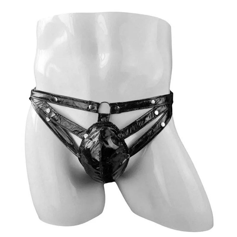 PU Leather Men Underwear Briefs Gay Underwear Penis Erotic Sexy Button Zipper Men Sissy Panties Mens Underpants Male Lingerie