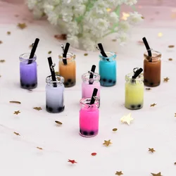 10pcs Resin Pearl Milk Tea Charms Bubble Tea Fruit Juice Cup Bottle Pendant for Jewelry DIY Earrings Necklace Key Chain Making