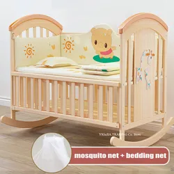 Berceau à bascule en bois naturel enrichi avec moustiquaire, CPull multifonctionnel pour bébé, lit pour adulte, 104x60x95cm