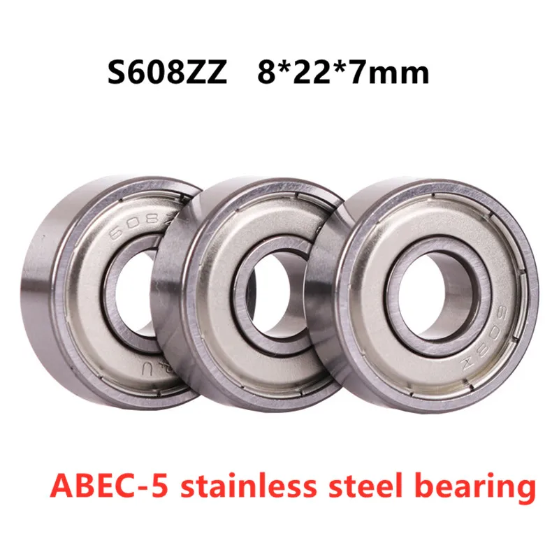 

50pcs Stainless Steel bearing ABEC-5 S608ZZ 8*22*7 mm deep groove ball bearing S608Z S608 -2Z 8x22x7mm roller skating bearings