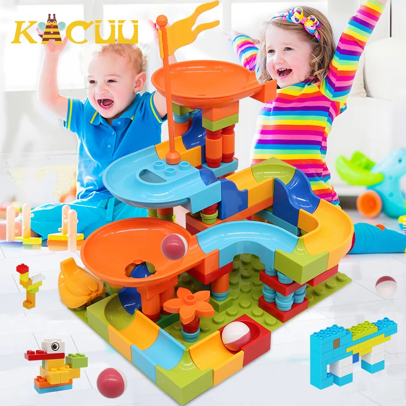 

Promotion 128pcs Marble Race Run Block Big Size Building Blocks Plastic Funnel Slide DIY Assembly Figures Bricks Toys For Kids