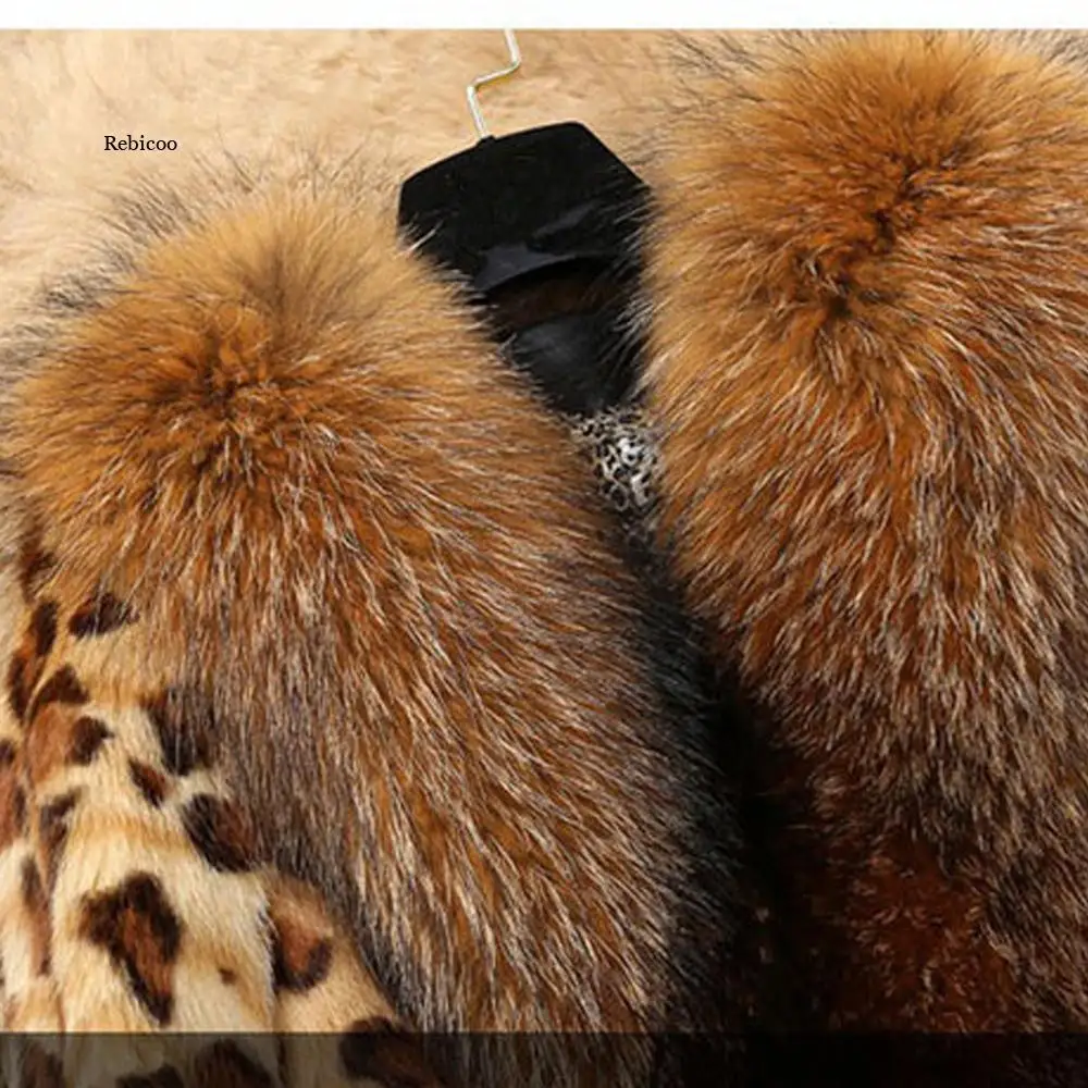 Winter Faux Fur Womens Leopard print coat  Raccoon Dog Fur Warm Women luxury coats Women loose long sleeve Elegant coat