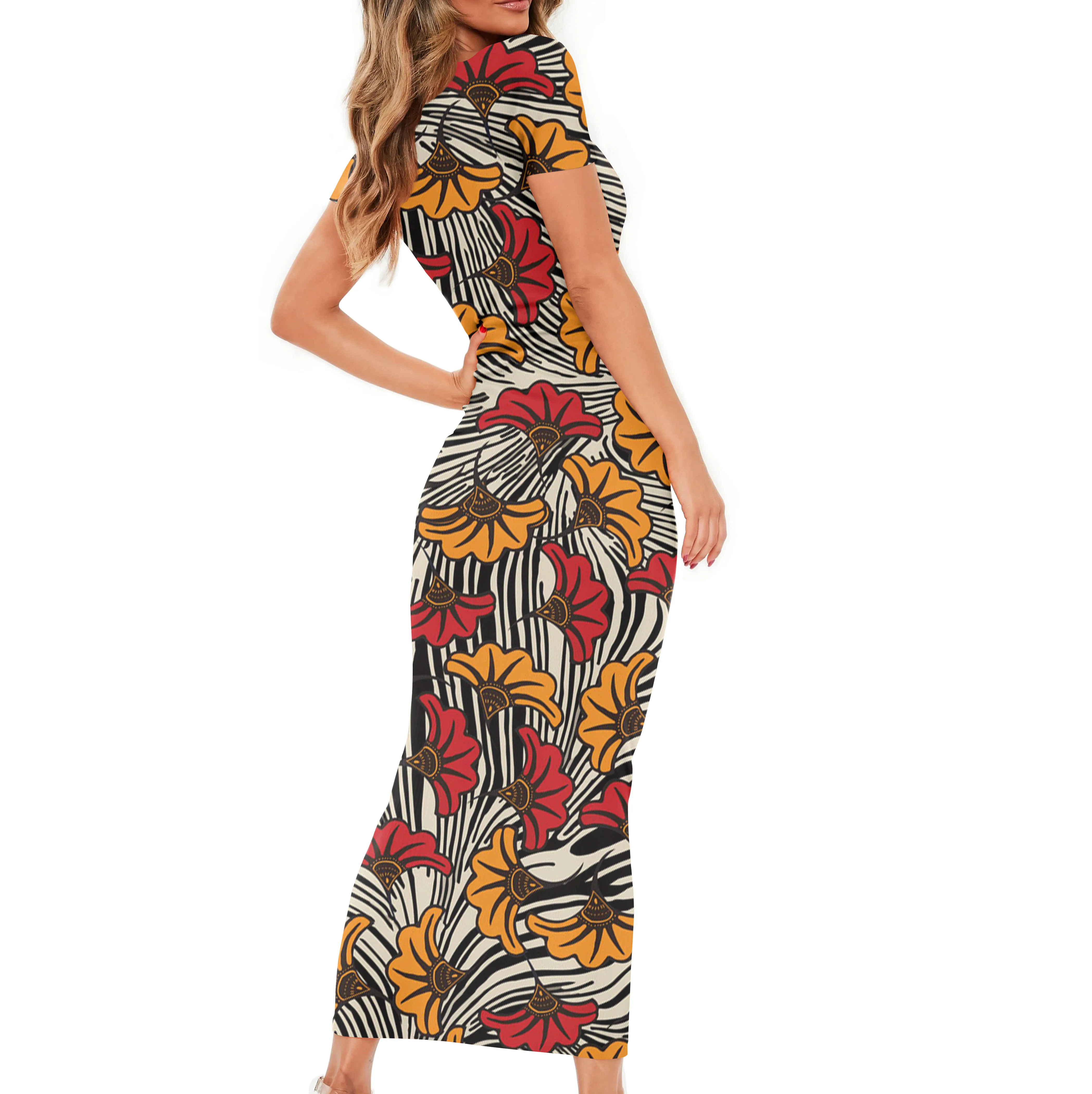 2022 Low Price Custom Women\'s Vintage Dress Polynesian Tribal Rasta Color Background With Sunrise Pattern Ladies Newest Dress