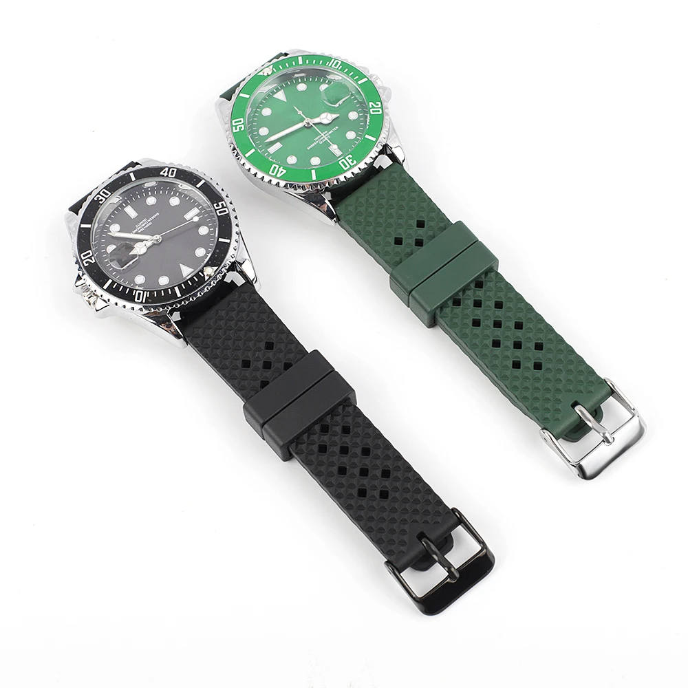 Quality Porous Breathable Fluoro Rubber Watch Strap 18mm 20mm 22mm Watchband Dustproof Wristband Quick Release Band